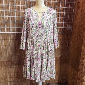 Torrid Pink and Green Floral Long Sleeve Dress, LARGE/12